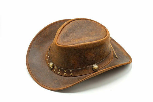 Men and Women Brown Genuine Leather Cowboy Western Hat