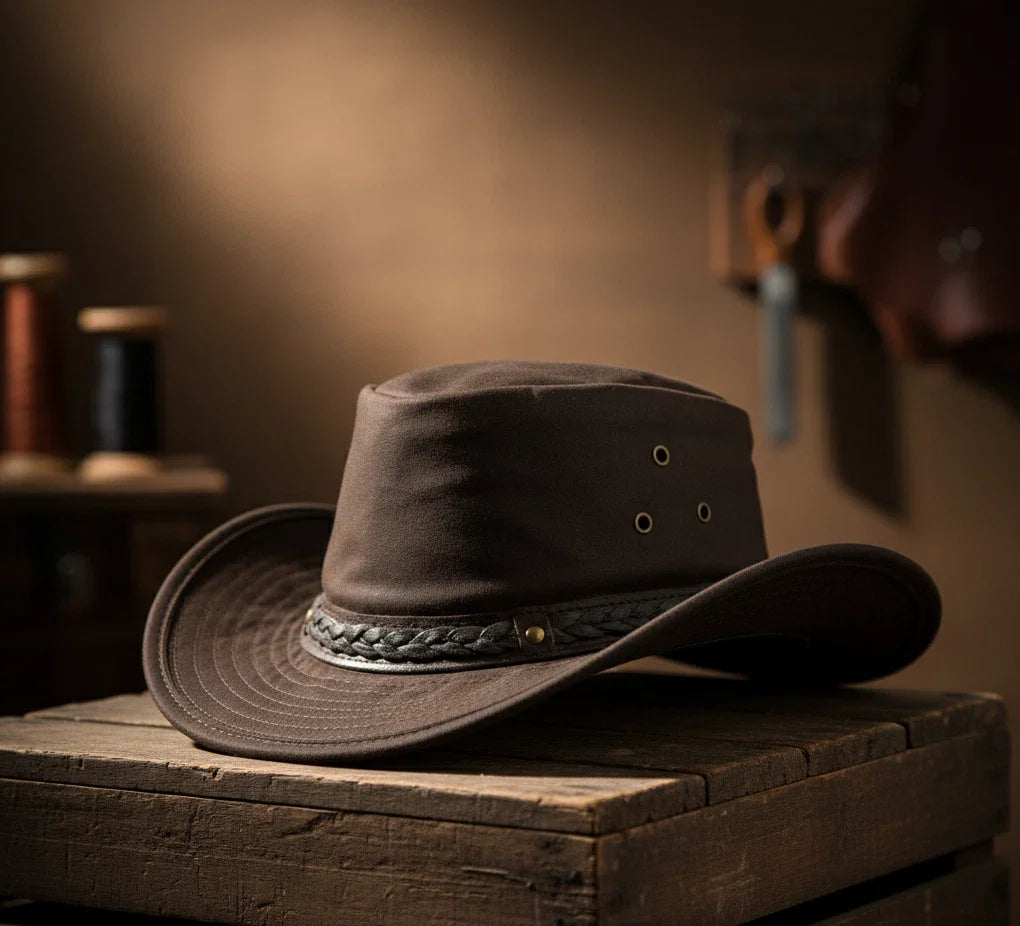 Oilskin Cowboy Hat - Brown - All-Weather Western Style - Free Shipping!