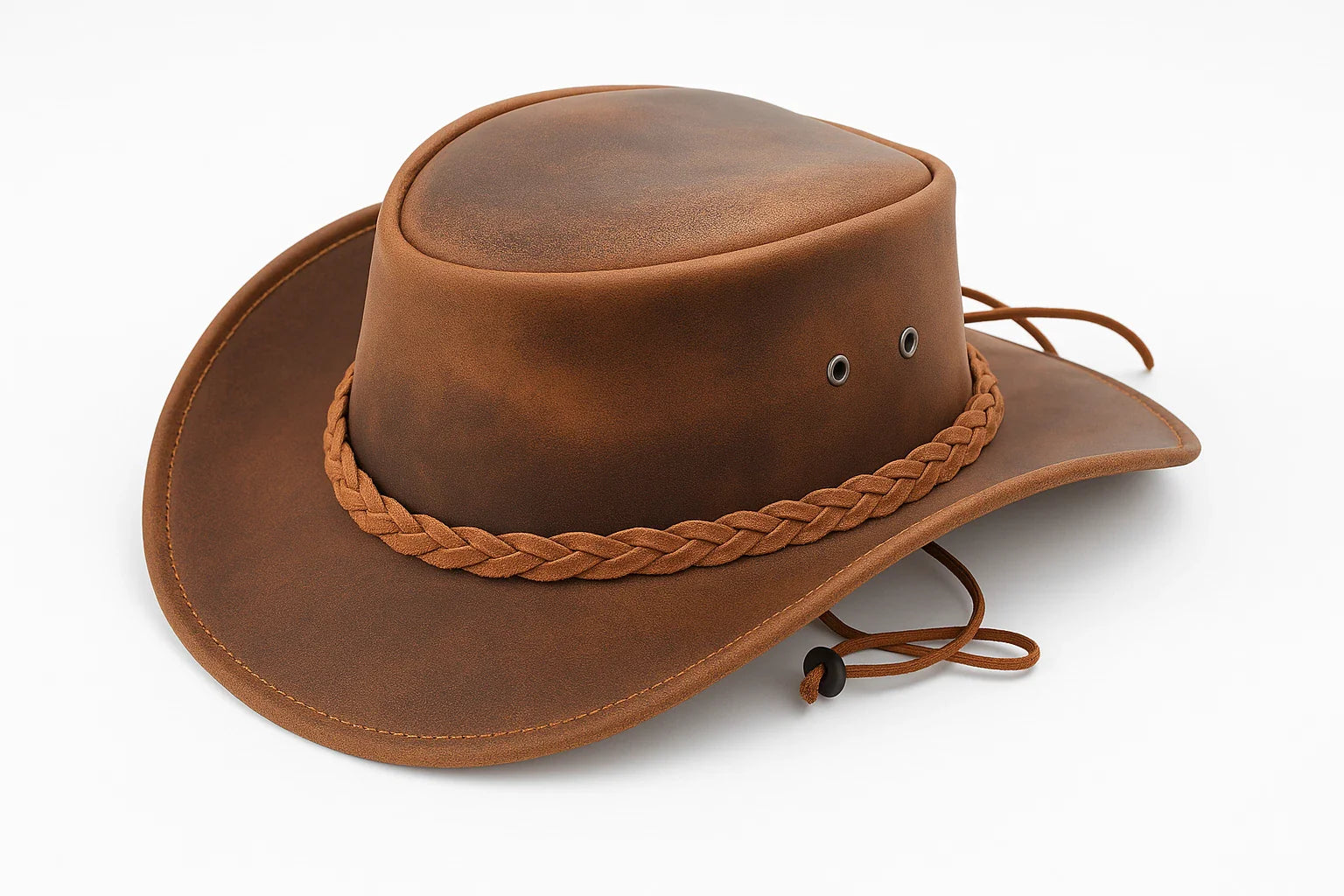 Western Leather Cowboy Hat | Western Outback Style Hats | Mens Brown Cowboy Hat