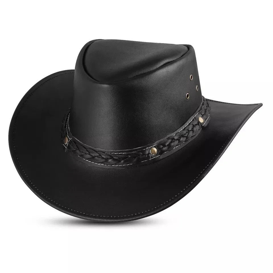 Western Style Genuine Leather Cowboy hat for Men and Women Shapeable Wide Brim
